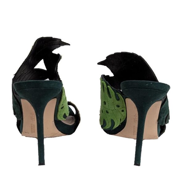 Zara Suede Leather Leaf Cutout Suede Heels Tropical Monstera Banana Leaves - Picture 5 of 7